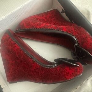 Iron Fist Red Velvet Wedges with Black Trim